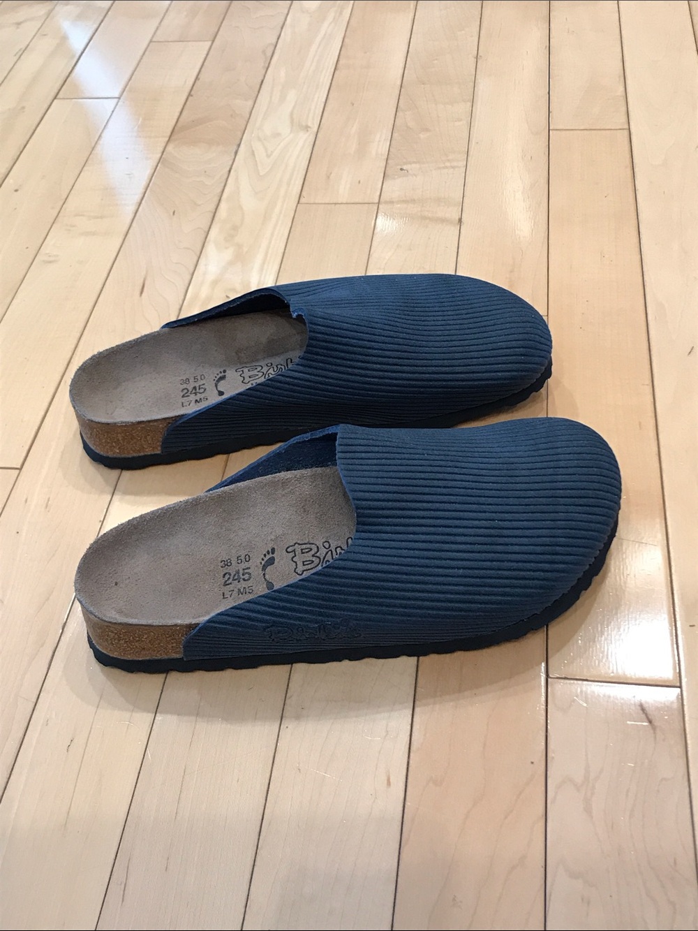 NWOT Birkenstock’s Birki’s Amsterdam Midnight Blue Corduroy 38 (W7 M5) narrow w…